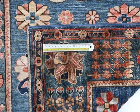 12 Ft Blue Aryana Afghan Hand Knotted Veg Dye Wool Runner Rug